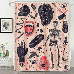 Estmy Vintage Halloween Shower Curtain‎ Set Blush Heavy Duty Waffle Fabric